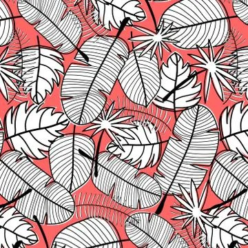 Tropical Pattern Background. Hand Drawn Vector Illustration. Stock Illustration