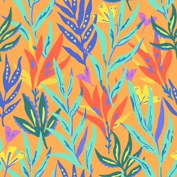 Tropical pattern with colorful bright psychedelic leaves. Vector illustration Stock-Illustration