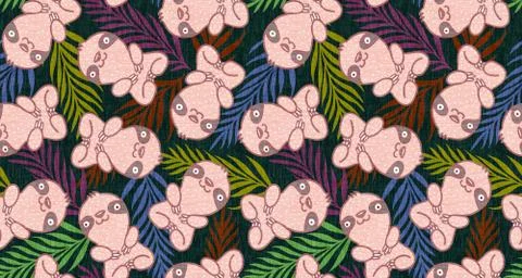 Tropical pattern with cute sloth Stock Illustration