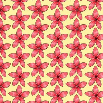 Tropical pattern with exotic flowers in cartoon style Stock Illustration