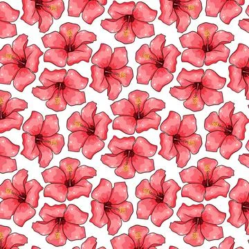 Tropical pattern with exotic flowers in cartoon style Stock Illustration