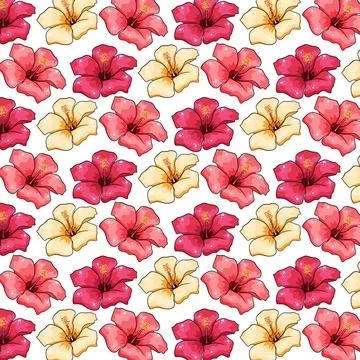 Tropical pattern with exotic flowers in cartoon style Stock Illustration
