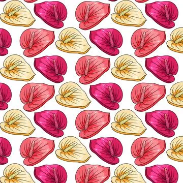 Tropical pattern with exotic flowers in cartoon style Stock Illustration