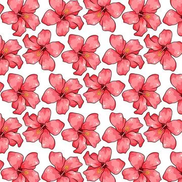 Tropical pattern with exotic flowers in cartoon style Stock Illustration
