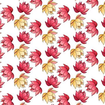 Tropical pattern with exotic flowers in cartoon style Stock Illustration