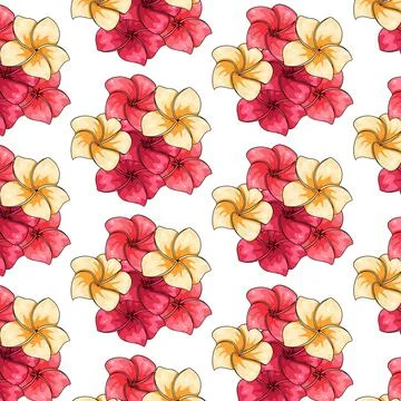 Tropical pattern with exotic flowers in cartoon style Stock Illustration