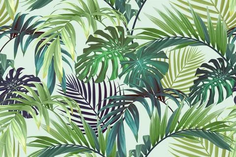 Tropical pattern with green palm leaves. Summer vector background or textile Stock Illustration