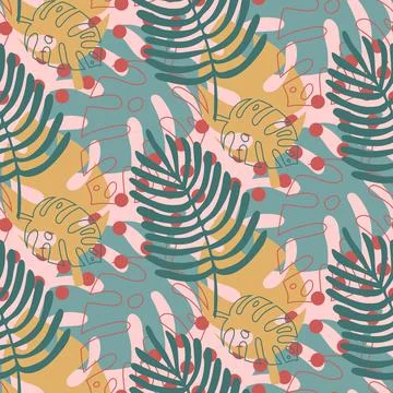 Tropical pattern with palm leaves and text nature, seamless pattern vector il Illustrazione stock