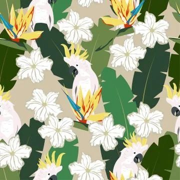 Tropical pattern with parrot Illustrazione stock
