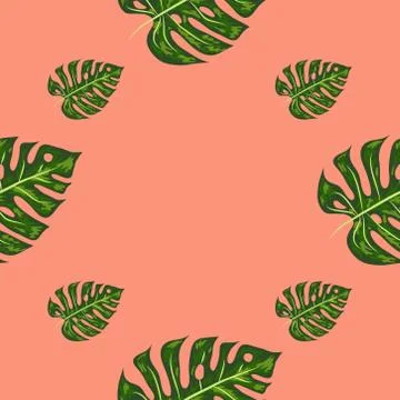 Tropical Pattern. Seamless Texture with Bright Hand Drawn Leaves of Monstera. Stock Illustration