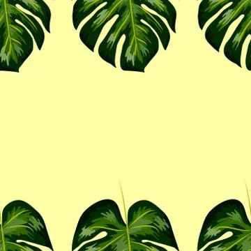 Tropical Pattern. Seamless Texture with Bright Hand Drawn Leaves of Monstera. 스톡 일러스트