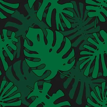 Tropical Pattern. Seamless Texture with Hand Drawn Leaves of Exotic Tree Stock Illustration