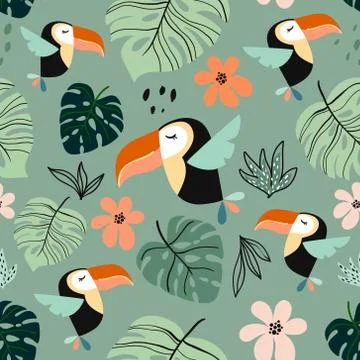 Tropical pattern with toucan Stock Illustration