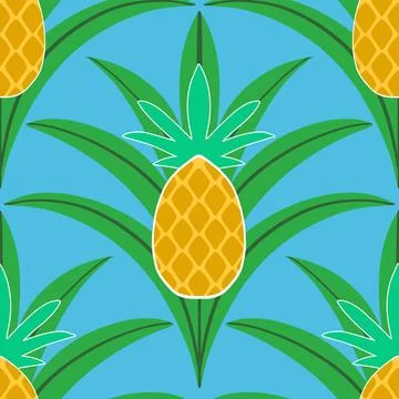 Tropical pineapple and leaf repeat pattern design Stock Illustration