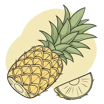 A tropical pineapple and a slice showcase the fruits spiky exterior and juic Stock Illustration