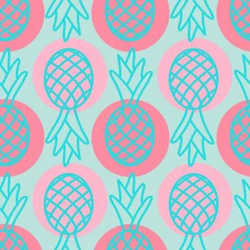Tropical pineapple seamless pattern, cute summer background pineapple pink bl Stock Illustration