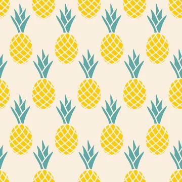 Tropical pineapple seamless pattern, green yellow color simple vector illustr Stockillustratie