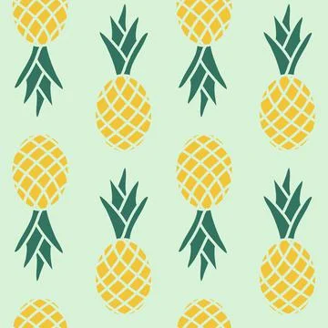 Tropical pineapple seamless pattern, green yellow color simple vector illustr イラスト素材