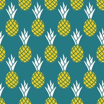 Tropical pineapple seamless pattern, green yellow color simple illustration f Stock Illustration
