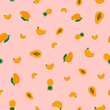 Tropical Pink Fruit Scatter Pattern Stock Illustration