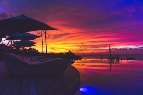 Tropical pink sunset reflection Stock Photos