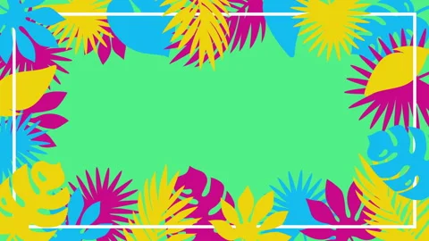 Tropical plant leaves appearing on solid background. Botanical frame template. Stock-Footage 144440430