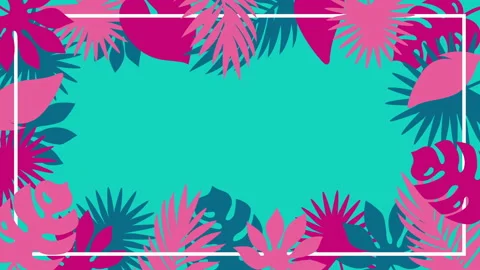 Tropical plant leaves appearing on solid background. Botanical frame template. Stock Footage 144631448