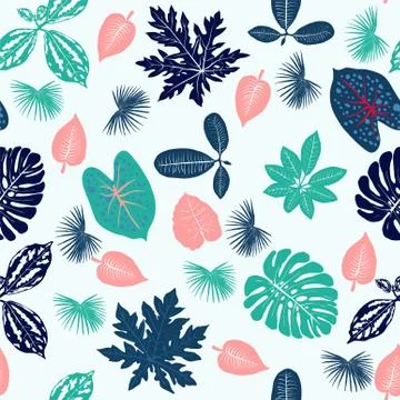 Tropical plants leaves seamless pattern Stock Illustration