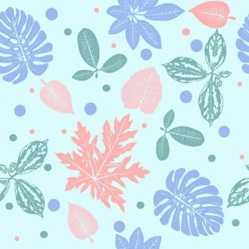 Tropical plants leaves seamless pattern. Stock Illustration