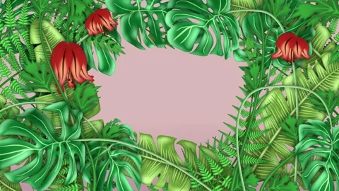 Tropical plants, loop-able from 20:00 to end on pink background with copy space Stock Footage 149392290