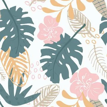 Tropical plants seamless pattern vector illustration. Exotic natural palm lea Stock Illustration