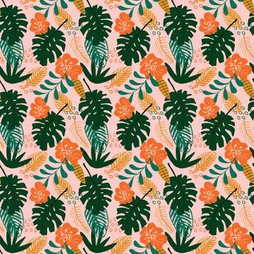 Tropical plants seamless pattern vector illustration. Exotic natural palm lea Illustrazione stock