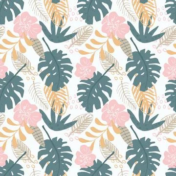 Tropical plants seamless pattern vector illustration. Exotic natural palm lea Stock Illustration