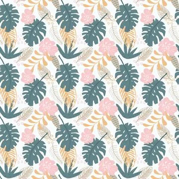 Tropical plants seamless pattern vector illustration. Exotic natural palm lea Stock Illustration