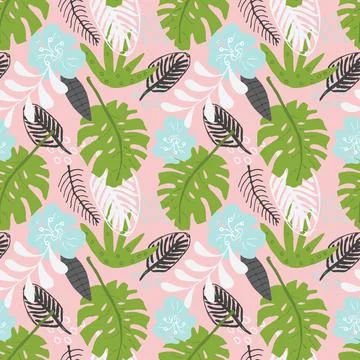 Tropical plants seamless pattern vector illustration. Exotic natural palm lea Illustrazione stock