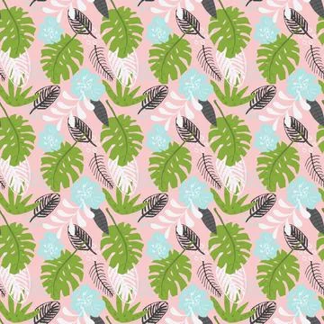 Tropical plants seamless pattern vector illustration. Exotic natural palm lea Illustrazione stock