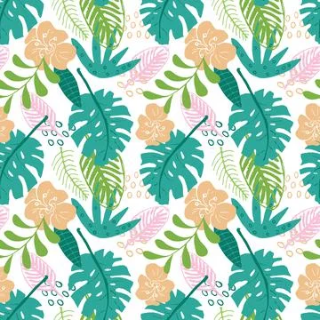 Tropical plants seamless pattern vector illustration. Exotic natural palm lea Illustrazione stock