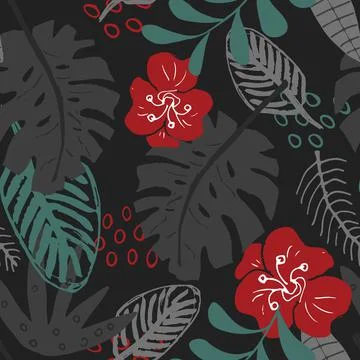 Tropical plants seamless pattern vector illustration. Exotic natural palm lea Illustrazione stock