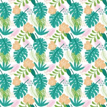 Tropical plants seamless pattern vector illustration. Exotic natural palm lea Stock-Illustration