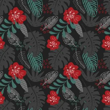 Tropical plants seamless pattern vector illustration. Exotic natural palm lea Illustrazione stock