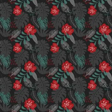 Tropical plants seamless pattern vector illustration. Exotic natural palm lea Illustrazione stock