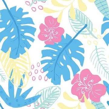 Tropical plants seamless pattern vector illustration. Exotic natural palm lea Stock Illustration