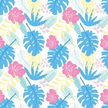 Tropical plants seamless pattern vector illustration. Exotic natural palm lea Illustrazione stock