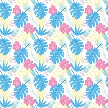 Tropical plants seamless pattern vector illustration. Exotic natural palm lea Stock Illustration