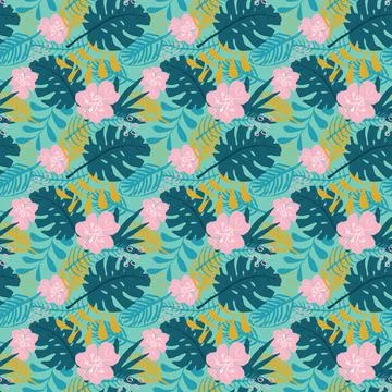Tropical plants seamless pattern vector illustration. Exotic natural palm lea Illustrazione stock