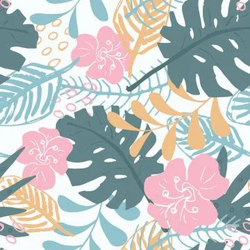 Tropical plants seamless pattern vector illustration. Exotic natural palm lea Illustrazione stock