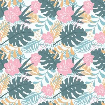 Tropical plants seamless pattern vector illustration. Exotic natural palm lea Illustrazione stock