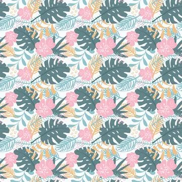 Tropical plants seamless pattern vector illustration. Exotic natural palm lea Illustrazione stock