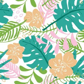 Tropical plants seamless pattern vector illustration. Exotic natural palm lea Stock Illustration