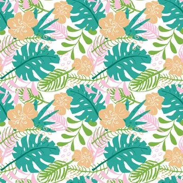 Tropical plants seamless pattern vector illustration. Exotic natural palm lea Illustrazione stock